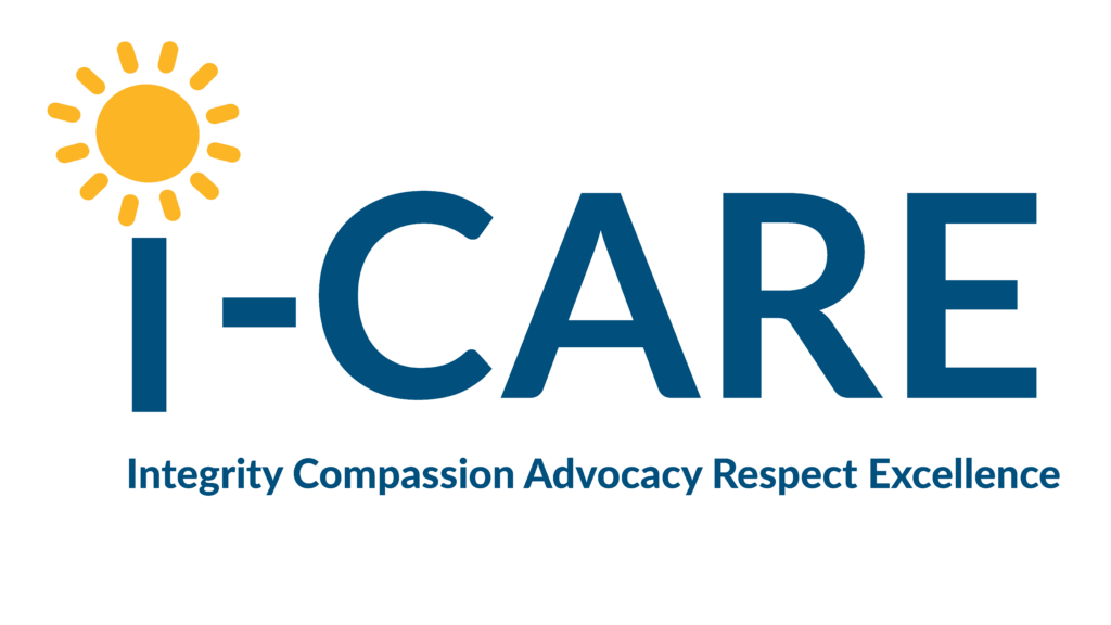 ICARE logo with sun as the top of the I