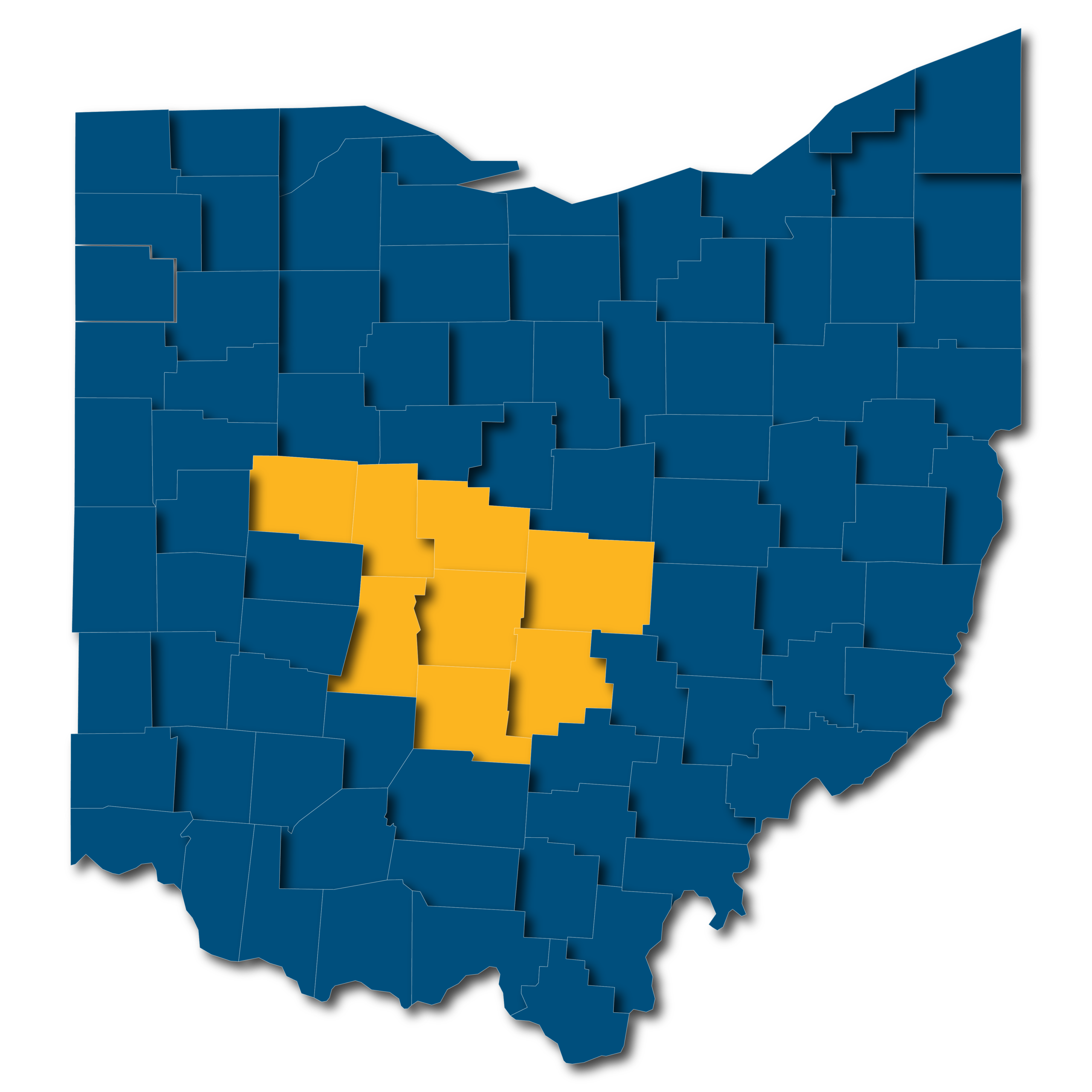 OH Map 9.2026 Map of counties that provide service in Ohio.